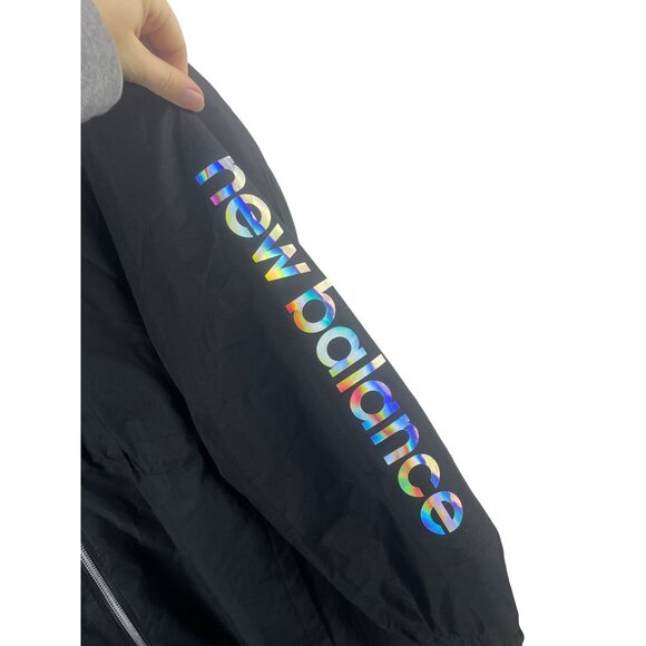 New Balance Womens 3X Black Hooded Logo Spellout Windbreaker Jacket Water Resist - Picture 4 of 10